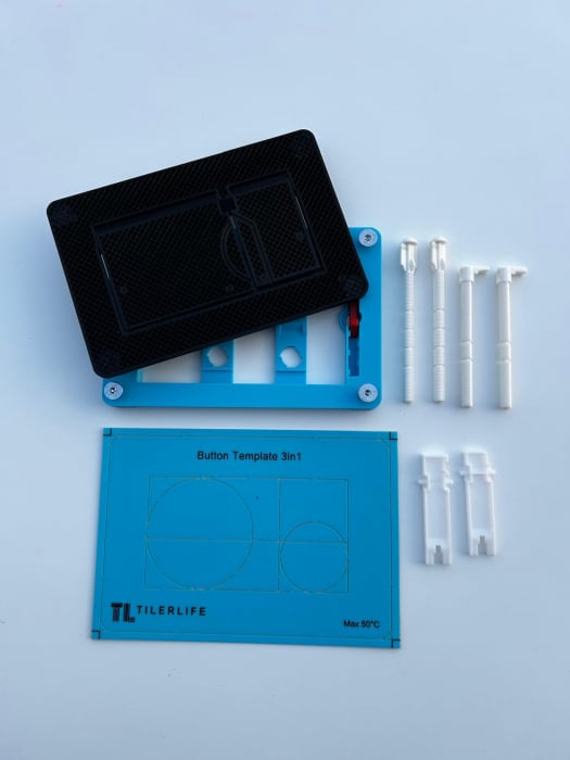 Clapeta de actionare faiantabila  WC Geberit Sigma, margine rotunjită, șablon 3 în 1 pentru decupajul butonului. [1]