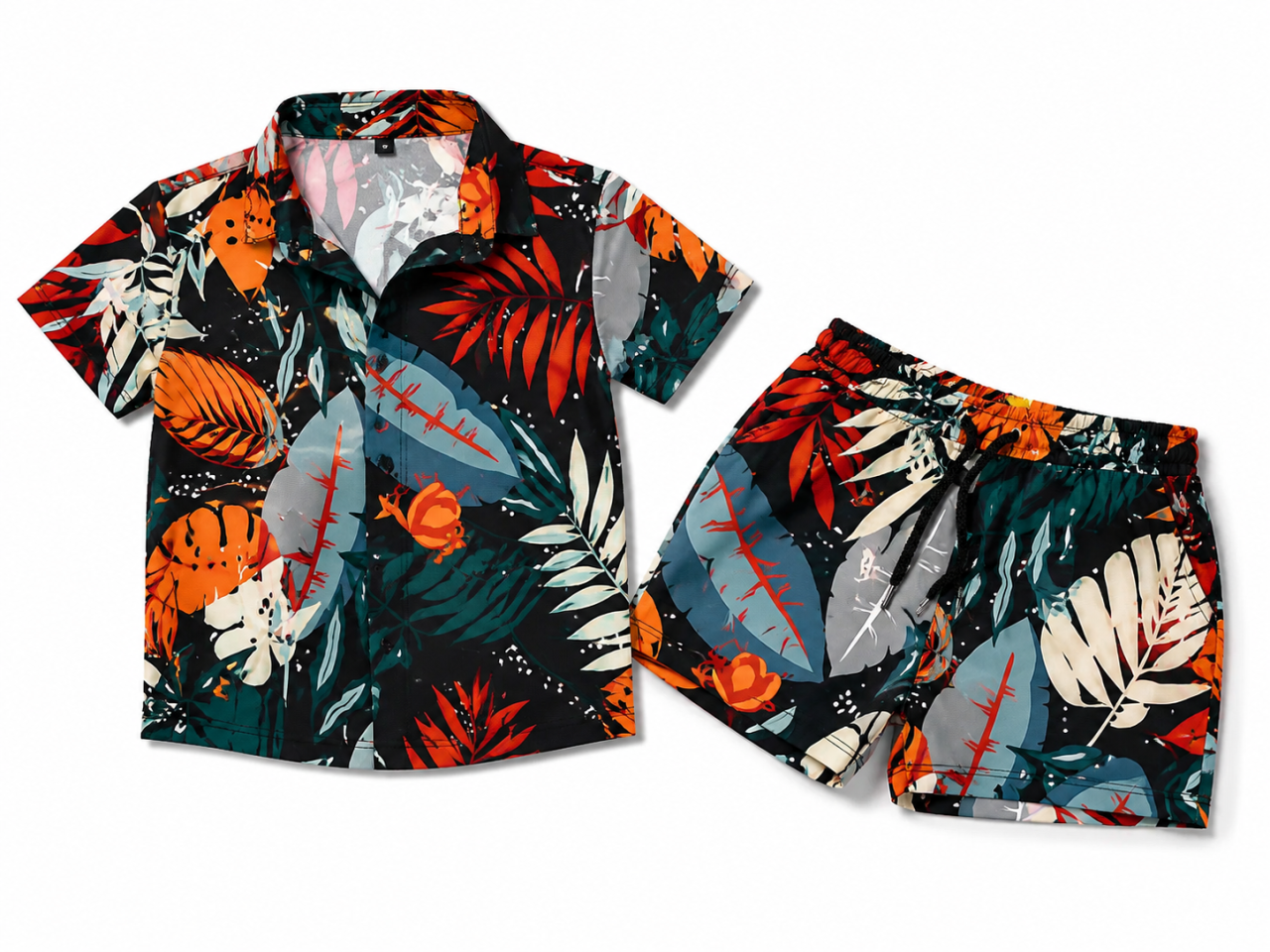 Compleu bărbătesc Big & Tall Tropical Noir cu cămașă și pantaloni scurți [2]