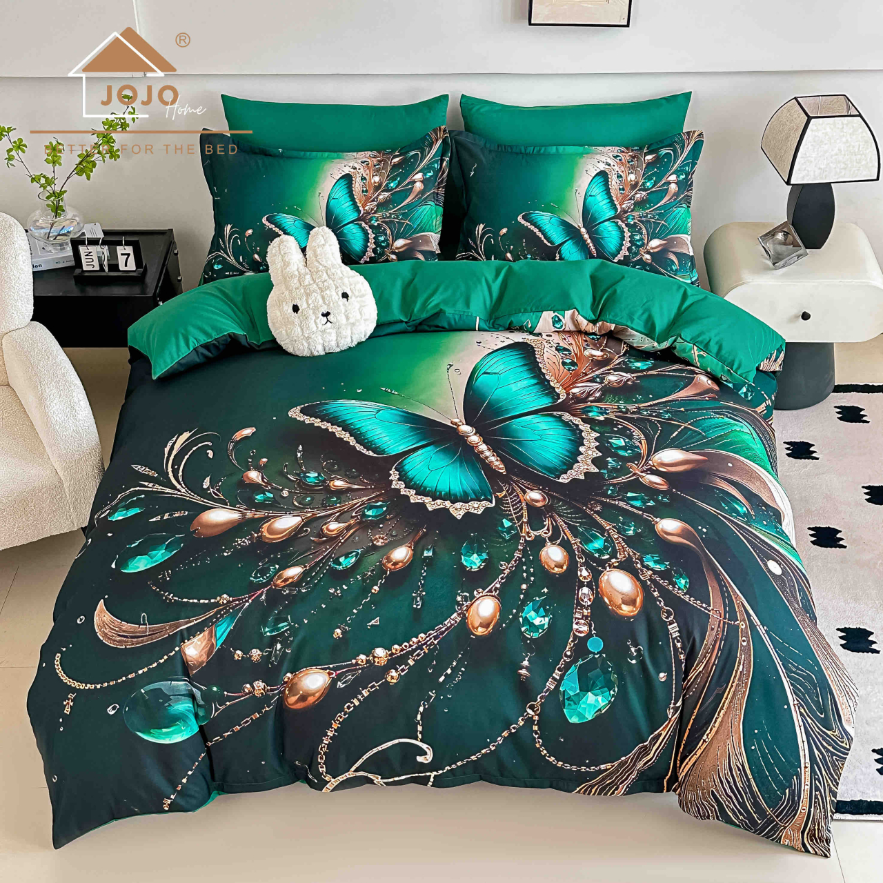 Lenjerie de pat 5D 6 piese Emerald Butterfly 180x200 cm [2]
