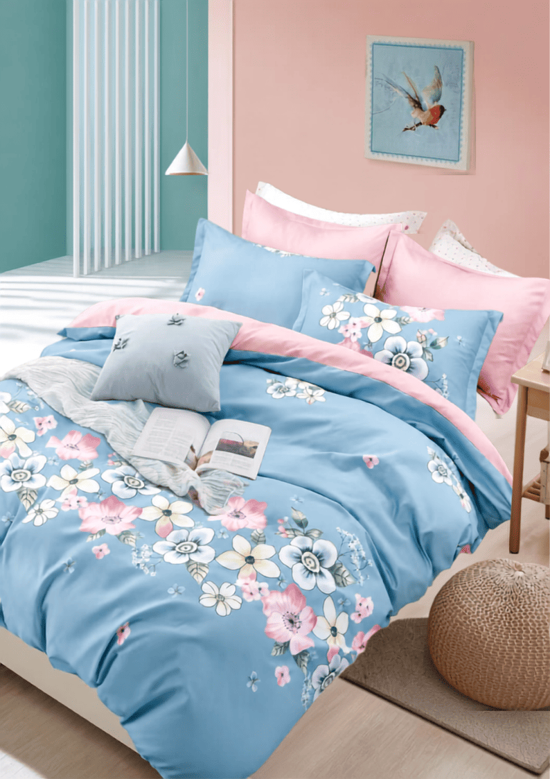 Lenjerie de pat finet 6 piese Albastru Floral 220x230 cm [2]