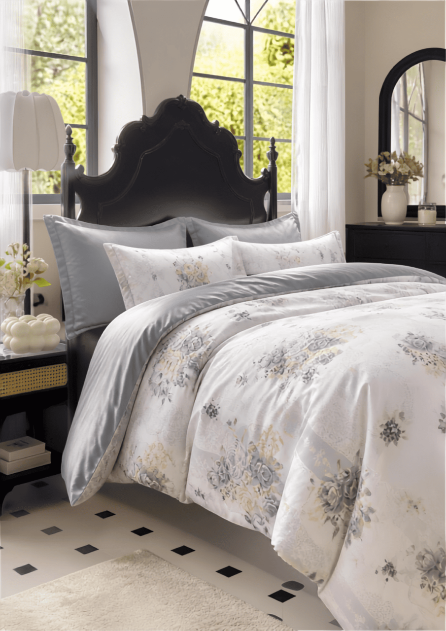 Lenjerie de pat finet 6 piese Floral Gri Elegant 220x230 cm [2]