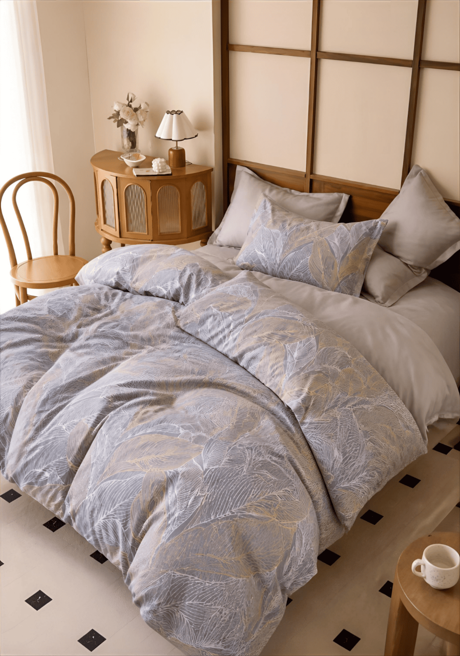 Lenjerie de pat finet 6 piese Frunze Gri 220x230 cm [2]