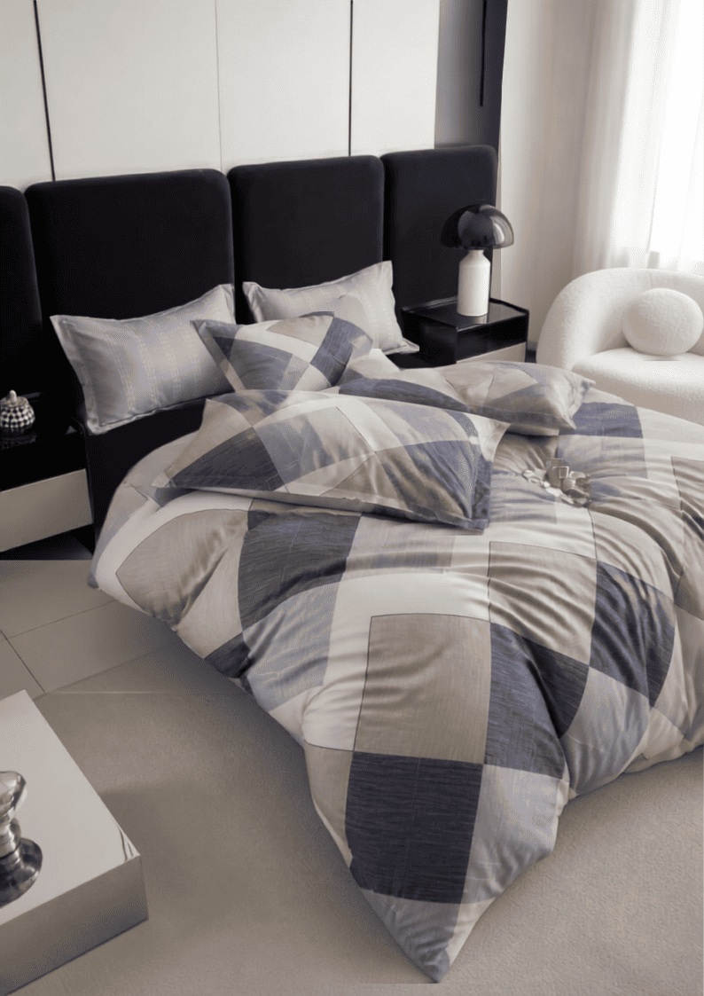 Lenjerie de pat finet 6 piese Geometric Gri-Roz 220x230 cm [2]