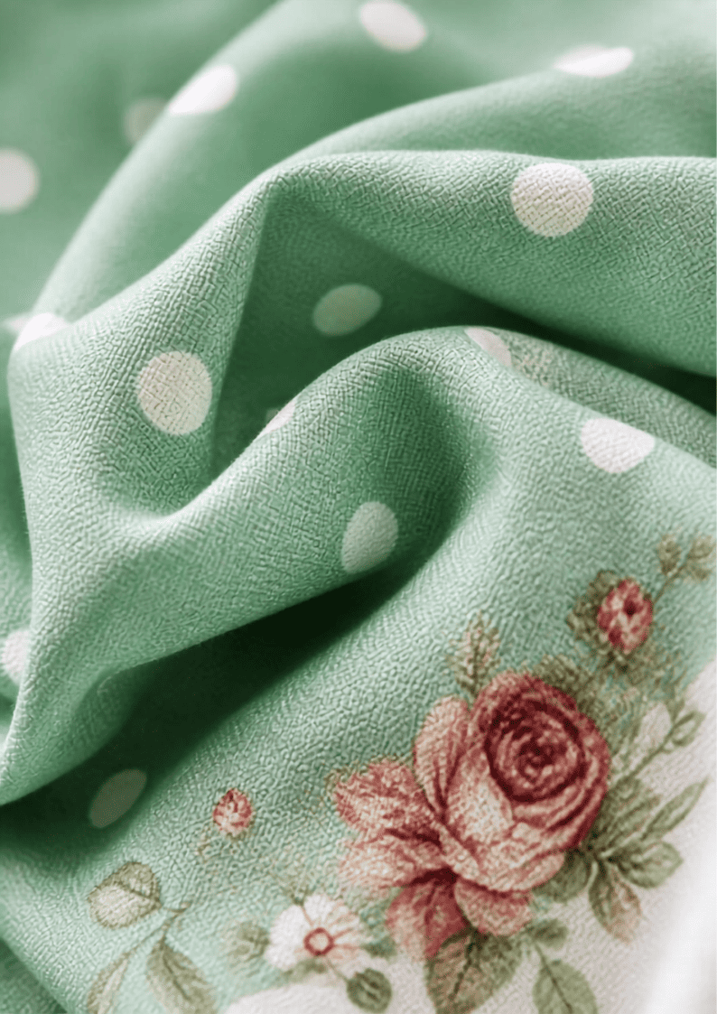 Lenjerie de pat finet 6 piese Mint cu Buline și Flori 220x230 cm [2]