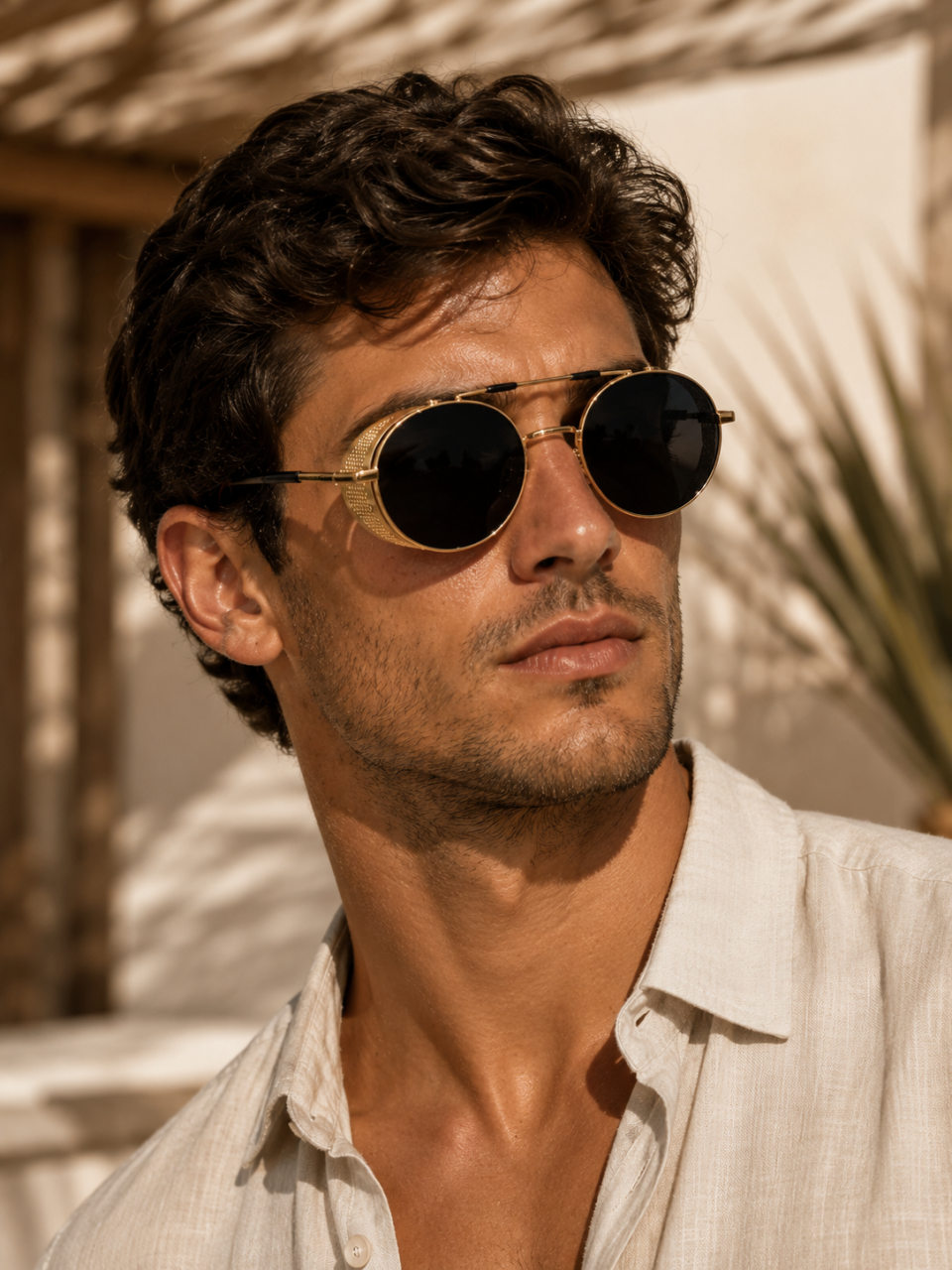 Ochelari de Soare Unisex Rotunzi Aurii cu Protecții Laterale [3]