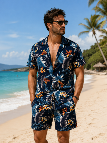 Summer Essentials - Compleu bărbătesc Tropical Laguna cu cămașă și pantaloni scurți