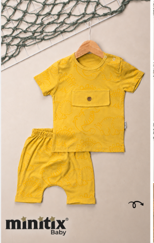 Baieti - Compleu copii cu dinozauri, tricou și pantaloni scurți maro