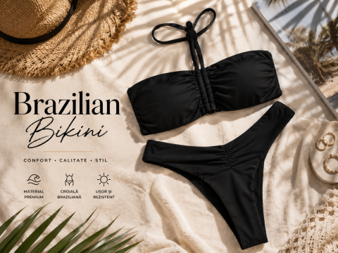 Women Lifestyle - Costum de Baie Bikini Brazilian Negru