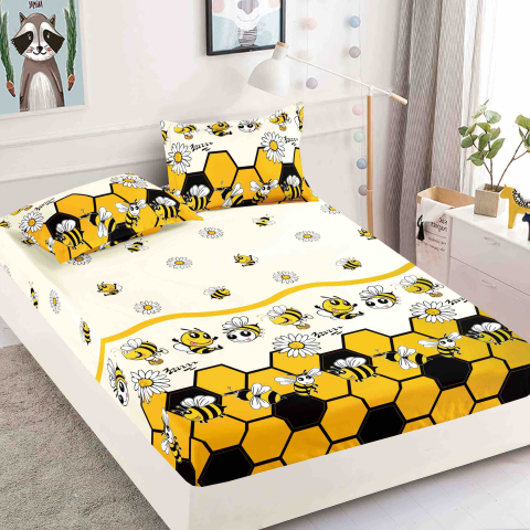 Huse Pat & 2 Fete de perna - Husă de pat elastică Bumblebee 180x200 cm cu 2 fețe de pernă
