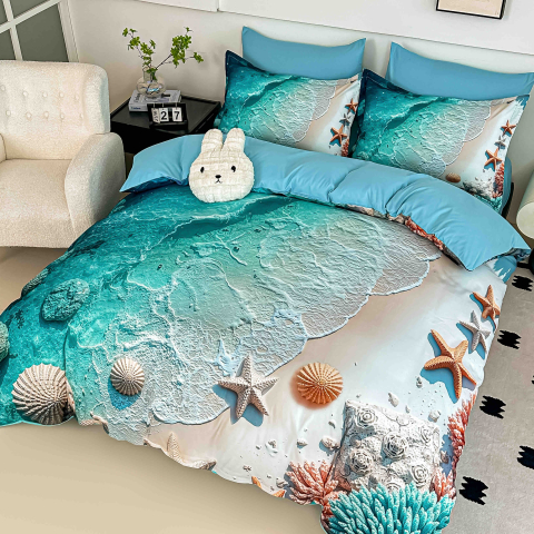 Lenjerii 5D Finet 6 Piese - Lenjerie de pat 5D 6 piese Seashells 180x200 cm