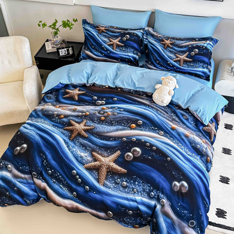 Lenjerii 5D Finet 6 Piese - Lenjerie de pat 5D 6 piese Marine Blue 180x200 cm