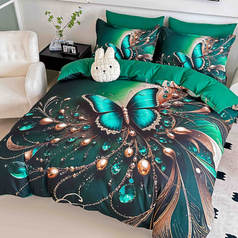 Lenjerii 5D Finet 6 Piese - Lenjerie de pat 5D 6 piese Emerald Butterfly 180x200 cm