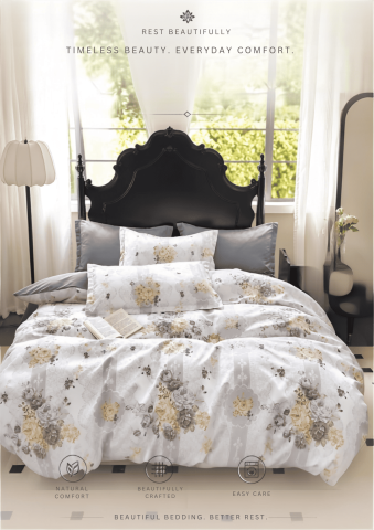 Lenjerii Modele Clasice 6 Piese - Lenjerie de pat finet 6 piese Floral Gri Elegant 220x230 cm