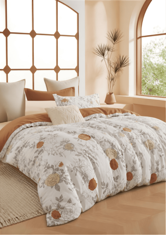 Lenjerii Modele Clasice 6 Piese - Lenjerie de pat finet 6 piese Floral Teracotă 220x230 cm