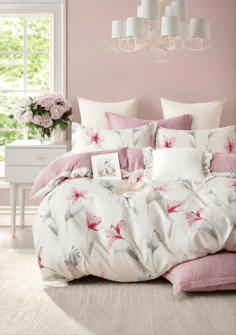 Lenjerii Modele Clasice 6 Piese - Lenjerie de pat finet 6 piese Flori Roz Pastel 220x230 cm