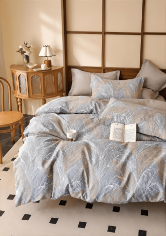 Lenjerii Modele Clasice 6 Piese - Lenjerie de pat finet 6 piese Frunze Gri 220x230 cm
