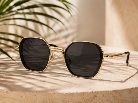 Women Lifestyle - Ochelari de Soare Damă cu Ramă Aurie și Lentile Negre