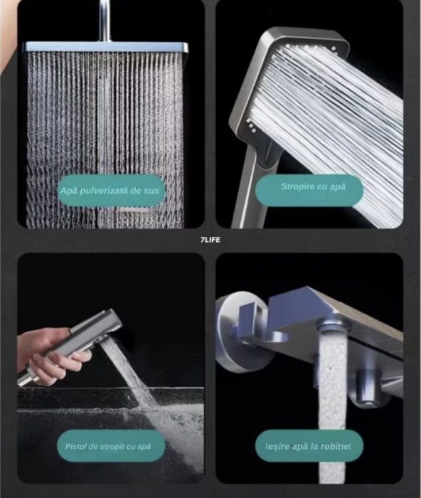 Sistem de dus modern cu cap de dus reglabil , panou de control digital cu afisaj de temperatura, Fara Conectare la Energie Electrica, si pulverizator detasabil, Design Modern [8]