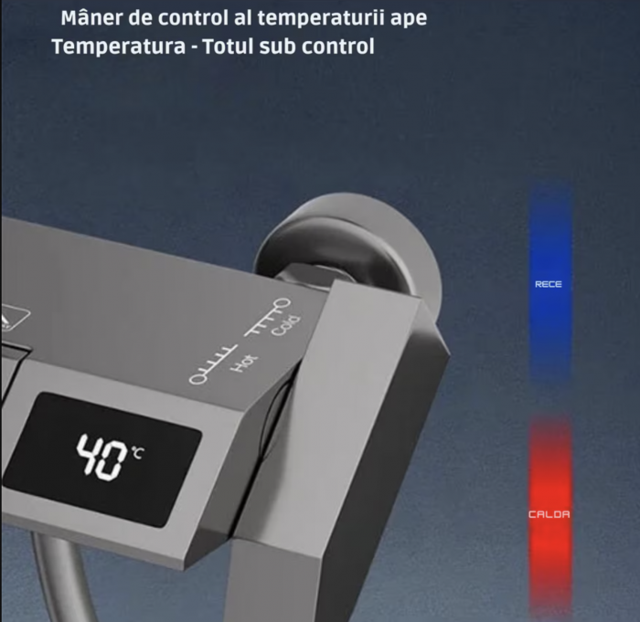 Sistem de dus modern cu cap de dus reglabil , panou de control digital cu afisaj de temperatura, Fara Conectare la Energie Electrica, si pulverizator detasabil, Design Modern [5]