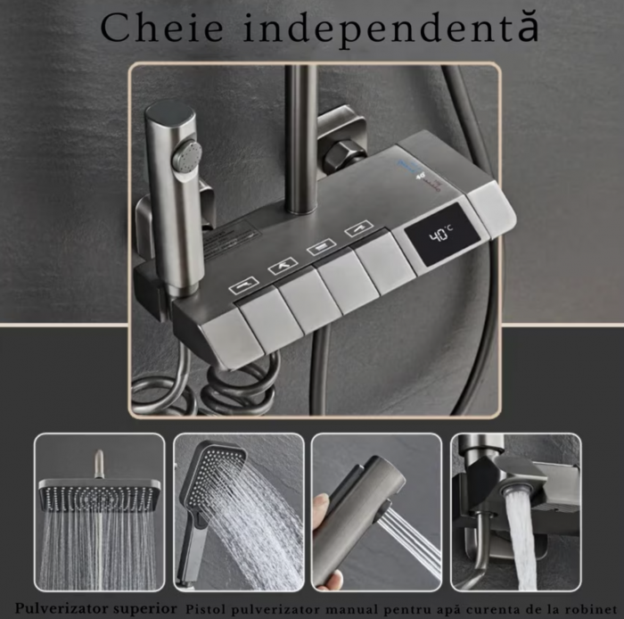 Sistem de dus modern cu cap de dus reglabil , panou de control digital cu afisaj de temperatura, Fara Conectare la Energie Electrica, si pulverizator detasabil, Design Modern [2]