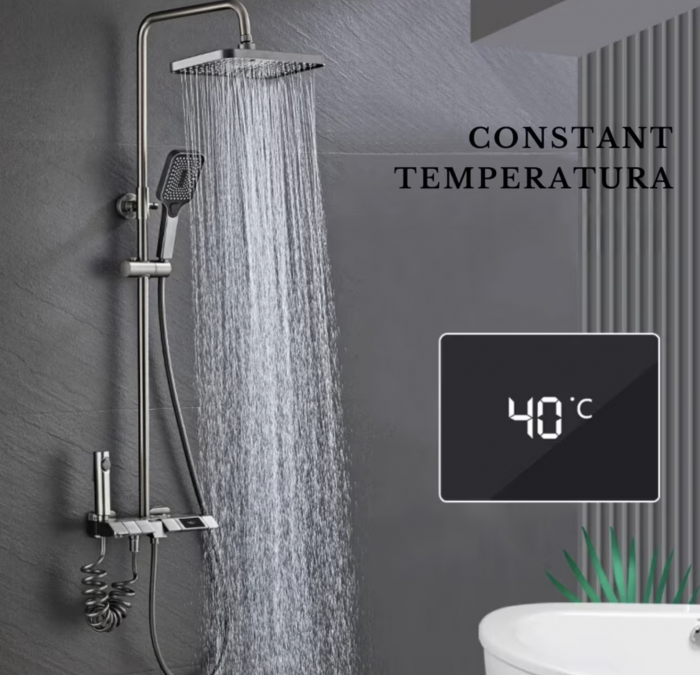 Sistem de dus modern cu cap de dus reglabil , panou de control digital cu afisaj de temperatura, Fara Conectare la Energie Electrica, si pulverizator detasabil, Design Modern [3]