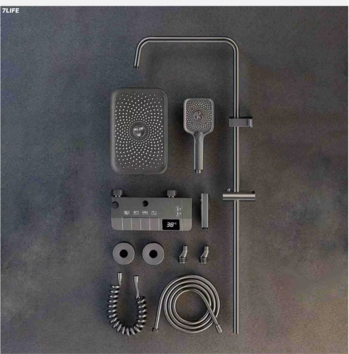 Sistem de dus modern cu cap de dus reglabil , panou de control digital cu afisaj de temperatura, Fara Conectare la Energie Electrica, si pulverizator detasabil, Design Modern [7]