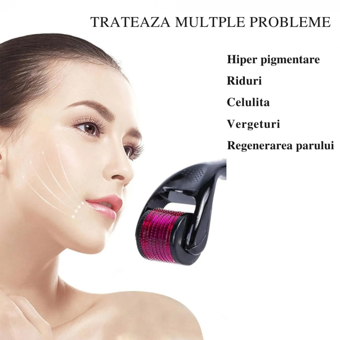 Aparat de masaj facial, 0.75 mm, 1200 ace din titan, dermaroller, reducerea liniilor fine si masaj de relaxare [6]