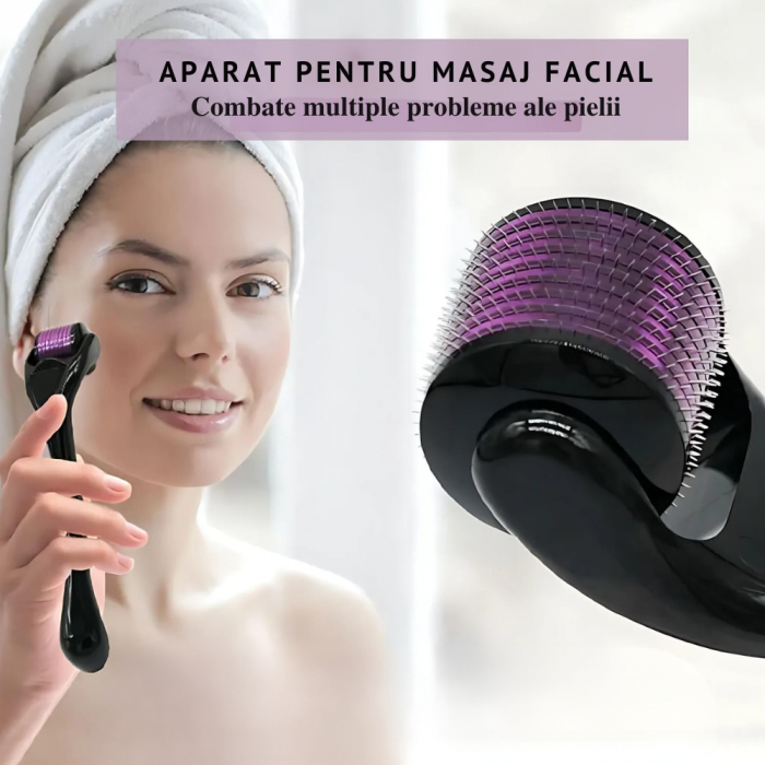 Aparat de masaj facial, 0.75 mm, 1200 ace din titan, dermaroller, reducerea liniilor fine si masaj de relaxare [4]