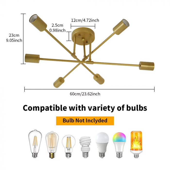 Candelabru modern Nordic, Fier, E27, Auriu [5]