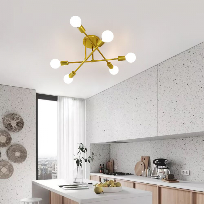 Candelabru modern Nordic, Fier, E27, Auriu [6]