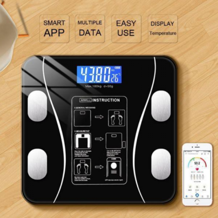 Cantar Corporal  cu Bluetooth, Inteligent cu Ecran Digital Iluminat – Aplicatie Android/iOS – 180kg – Negru [11]
