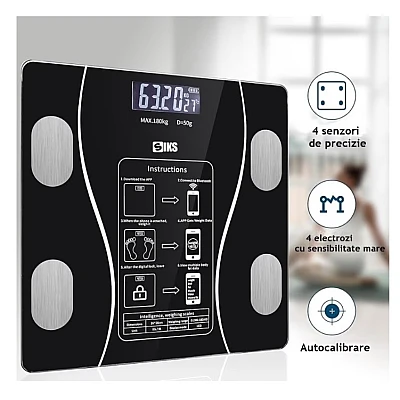 Cantar Corporal  cu Bluetooth, Inteligent cu Ecran Digital Iluminat – Aplicatie Android/iOS – 180kg – Negru [2]