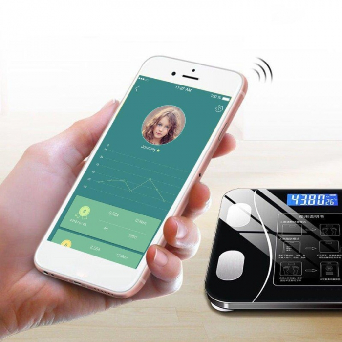 Cantar Corporal  cu Bluetooth, Inteligent cu Ecran Digital Iluminat – Aplicatie Android/iOS – 180kg – Negru [8]