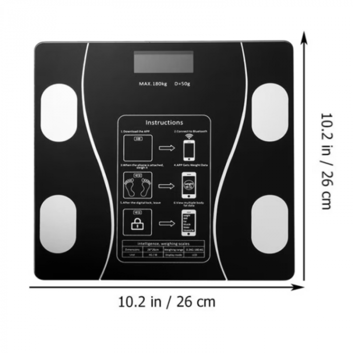 Cantar Corporal  cu Bluetooth, Inteligent cu Ecran Digital Iluminat – Aplicatie Android/iOS – 180kg – Negru [13]