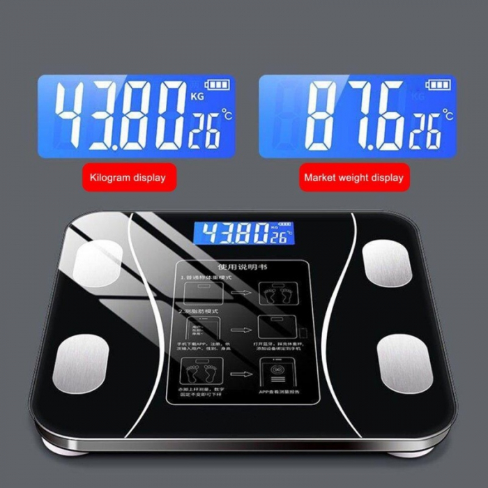 Cantar Corporal  cu Bluetooth, Inteligent cu Ecran Digital Iluminat – Aplicatie Android/iOS – 180kg – Negru [12]