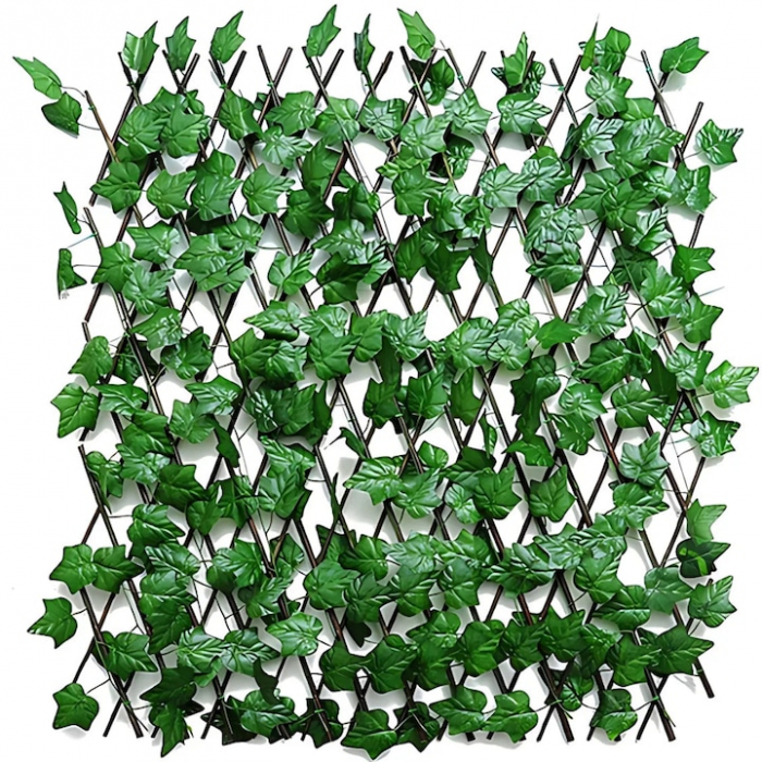 Gard/paravan lemn cu frunze artificiale, design pentru balcoane, terase, zone decorative in curte, piscine, geamuri, scari, extensibil, 100 x 200 cm, verde [1]