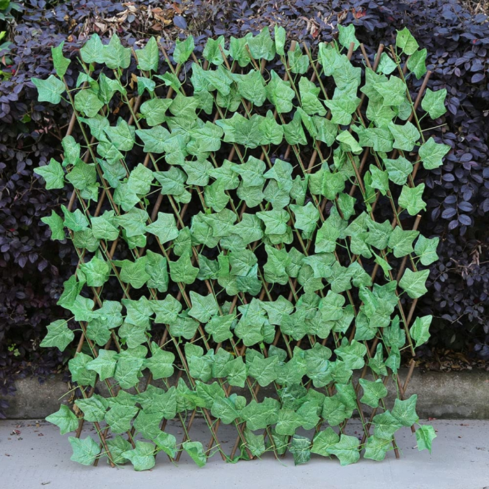 Gard/paravan lemn cu frunze artificiale, design pentru balcoane, terase, zone decorative in curte, piscine, geamuri, scari, extensibil, 100 x 200 cm, verde [3]