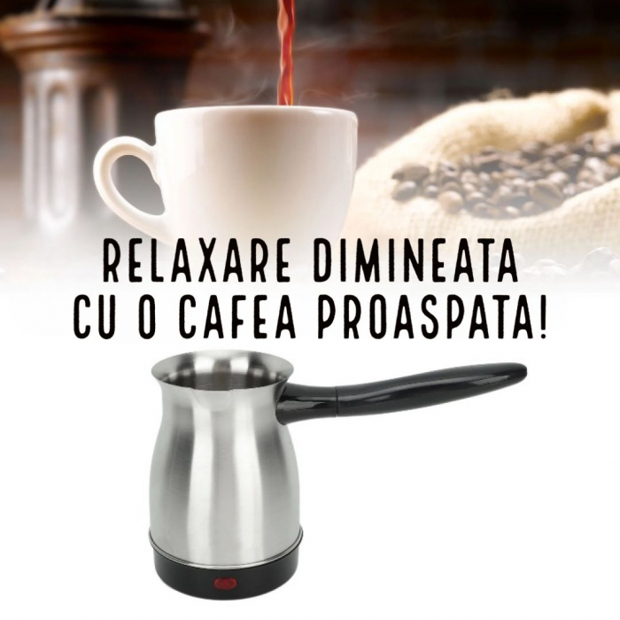 Ibric electric pentru cafea, Putere 800W, Capacitate 500ml, Inox, cafea proaspata pentru dimineti perfecte [3]