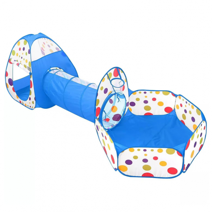 Loc de joaca 3in1 pentru copii , centru de activitati cu tarc, cort si tunel pentru interior/exterior, protectie UV, pliabil, albastru [3]