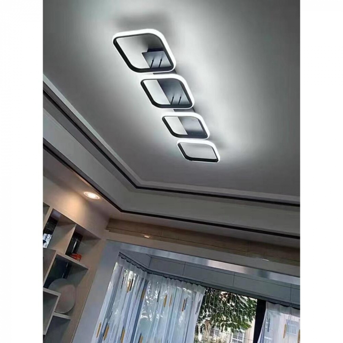 Lustra LED dimabila cu telecomanda 3 tipuri de lumina, 96W, neagra, 4 patrate [5]