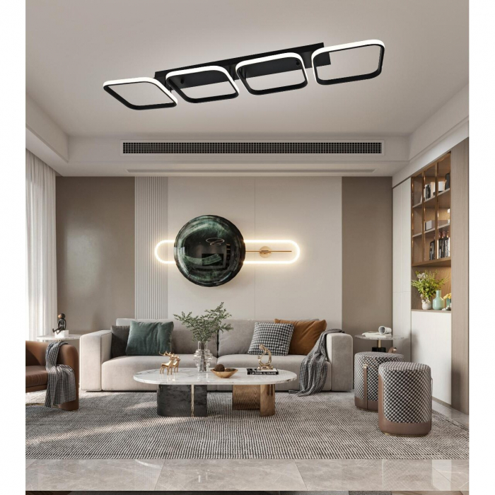 Lustra LED dimabila cu telecomanda 3 tipuri de lumina, 96W, neagra, 4 patrate [3]