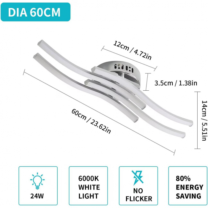 Lustra, Lumina Rece, Aluminiu/Inox, 60 x 12 x 9 cm, Argintiu [9]