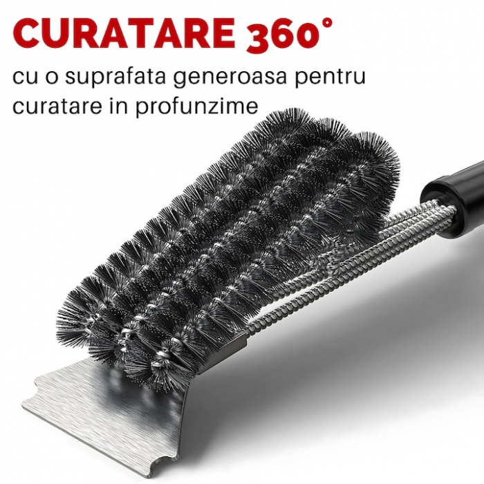 Perie gratar 2 in 1, design practic, functional, material Premium, inoxidabil, rezistent, durabil, racleta si perie, neagru [4]