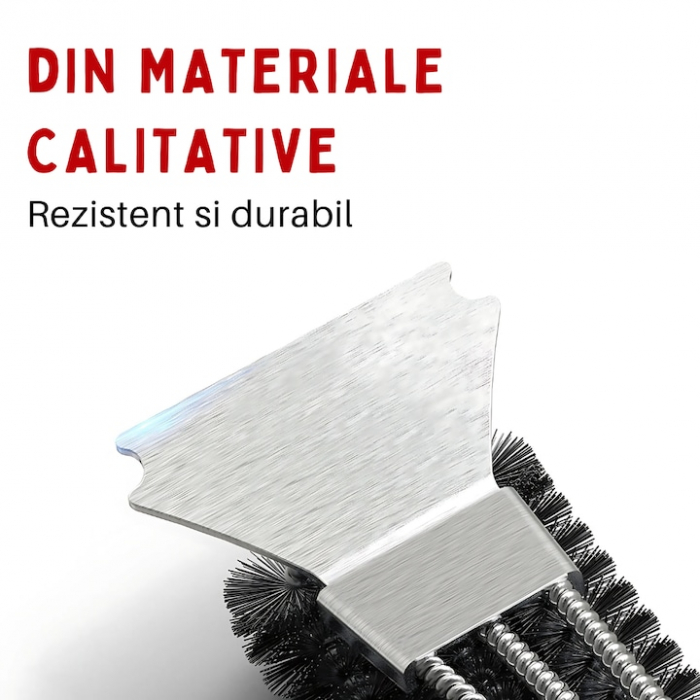 Perie gratar 2 in 1, design practic, functional, material Premium, inoxidabil, rezistent, durabil, racleta si perie, neagru [5]