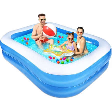 Piscina Gonflabila Dreptunghiulara 201x150x45 cm, pentru Adulti sau Copii 3+ Ani, Ideala pentru Curte, Gradina, Interior si Exterior, Cu Baza Podea Moale, Usor de Instalat, 2 Straturi [3]
