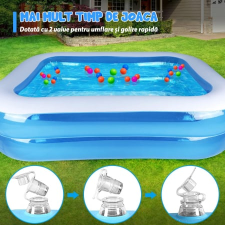 Piscina Gonflabila Dreptunghiulara 201x150x45 cm, pentru Adulti sau Copii 3+ Ani, Ideala pentru Curte, Gradina, Interior si Exterior, Cu Baza Podea Moale, Usor de Instalat, 2 Straturi [7]