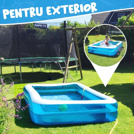 Piscina Gonflabila Dreptunghiulara 201x150x45 cm, pentru Adulti sau Copii 3+ Ani, Ideala pentru Curte, Gradina, Interior si Exterior, Cu Baza Podea Moale, Usor de Instalat, 2 Straturi [2]