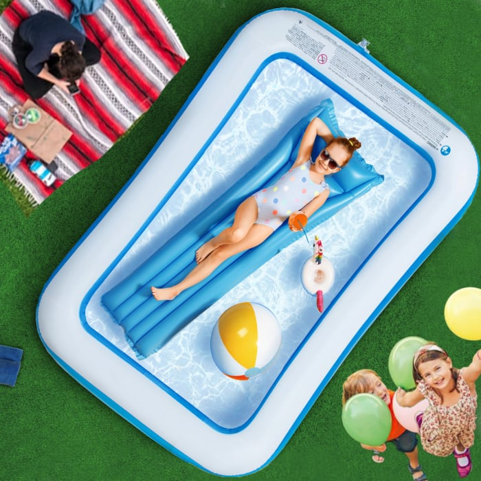 Piscina Gonflabila Dreptunghiulara, pentru Adulti sau Copii 3+ Ani, Ideala pentru Curte, Gradina, Interior si Exterior, Cu Baza Podea Moale, Usor de Instalat, 3 Straturi, 150x100x50 cm [2]