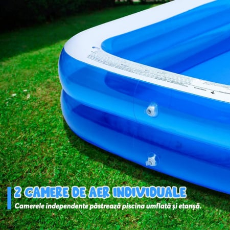 Piscina Gonflabila Dreptunghiulara 201x150x45 cm, pentru Adulti sau Copii 3+ Ani, Ideala pentru Curte, Gradina, Interior si Exterior, Cu Baza Podea Moale, Usor de Instalat, 2 Straturi [8]
