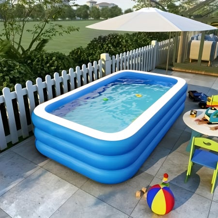 Piscina Gonflabila Dreptunghiulara 305x168x56 cm, pentru Adulti sau Copii 3+ Ani, Ideala pentru Curte, Gradina, Interior si Exterior, Cu Baza Podea Moale, Usor de Instalat, 3 Straturi, 305x168x56 cm [7]